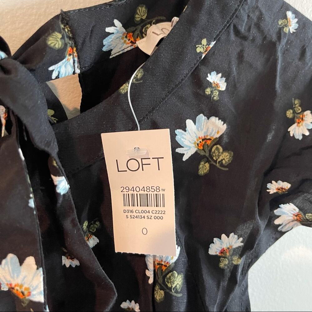 LOFT ANN TAYLOR Jumpsuit Size 0 NWT Romper Floral Tie Back Black Summer Wedding - Picture 8 of 14
